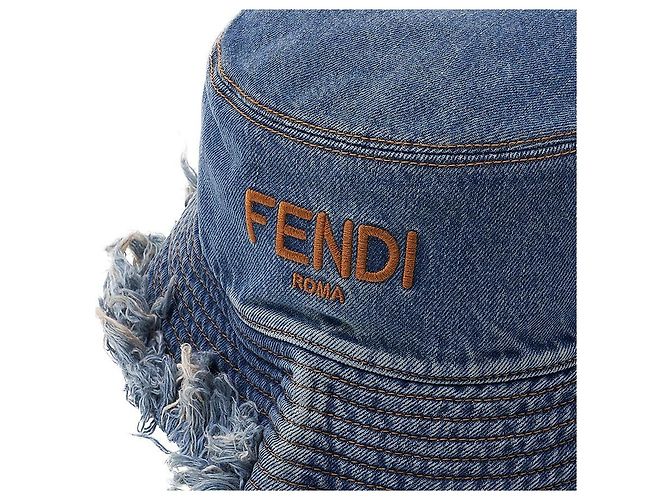 Fendi Denim-Bucket-Hat mit Logo und Fransen Blau - Ansicht 6