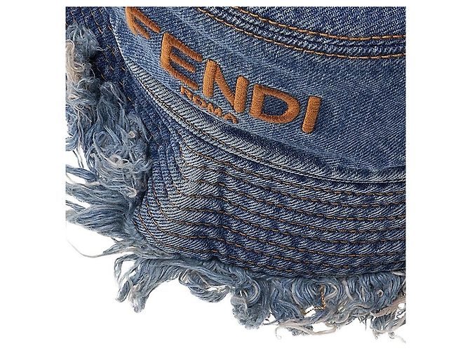 Fendi Denim-Bucket-Hat mit Logo und Fransen Blau - Ansicht 7