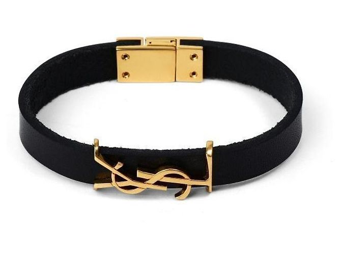 Saint Laurent Bracelete de couro Cassandra Monogram Opium banhado a ouro - vista 2