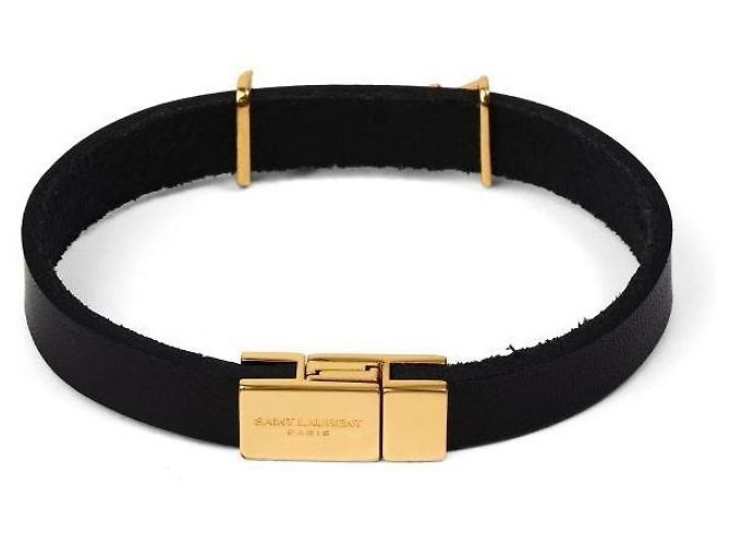 Saint Laurent Bracelete de couro Cassandra Monogram Opium banhado a ouro - vista 4