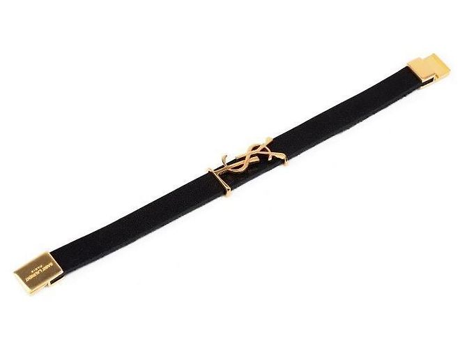 Saint Laurent Bracelete de couro Cassandra Monogram Opium banhado a ouro - vista 5