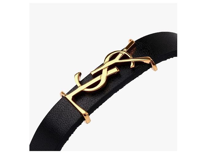 Saint Laurent Bracelete de couro Cassandra Monogram Opium banhado a ouro - vista 6