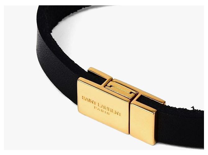 Saint Laurent Bracelete de couro Cassandra Monogram Opium banhado a ouro - vista 7