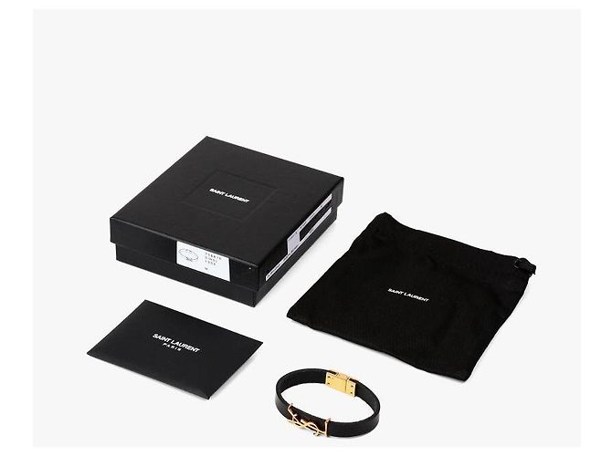 Saint Laurent Bracelete de couro Cassandra Monogram Opium banhado a ouro - vista 9