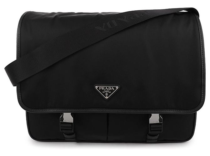 Prada Borsa tote in nylon e pelle Saffiano Nero - vista 3