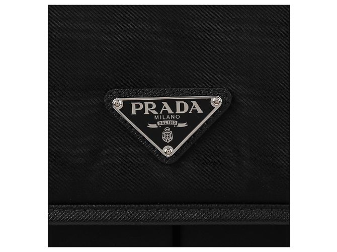 Prada Borsa tote in nylon e pelle Saffiano Nero - vista 9