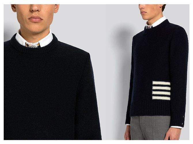 Thom Browne Diagonaler Wollkragen Navy Silber - Ansicht 2