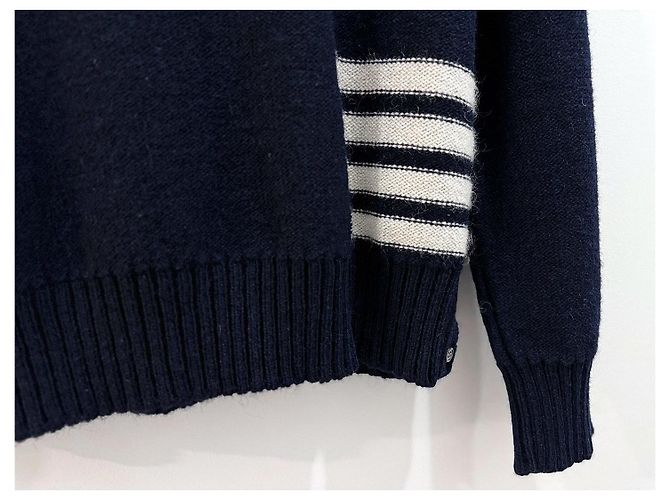 Thom Browne Diagonaler Wollkragen Navy Silber - Ansicht 5