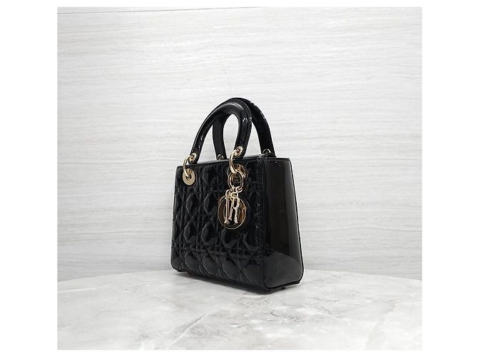 Dior Small Lady Bag Black Patent Nero - vista 2
