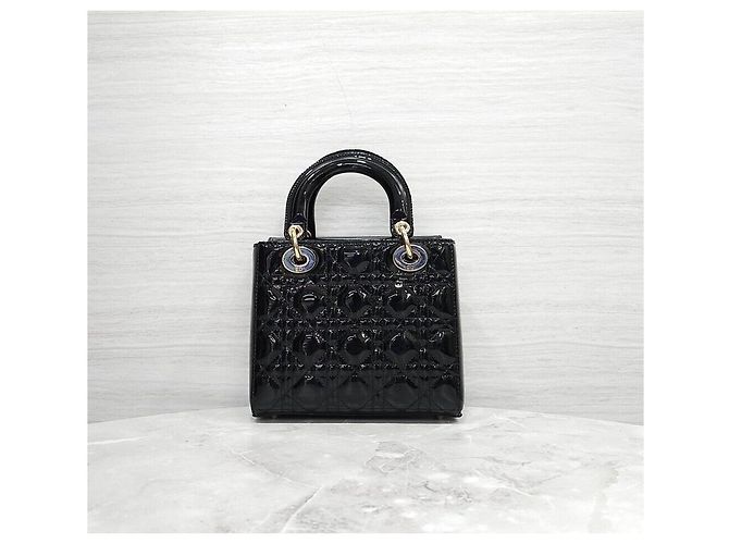 Dior Small Lady Bag Black Patent Nero - vista 3