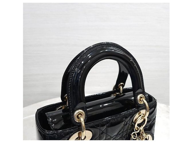 Dior Small Lady Bag Black Patent Nero - vista 4