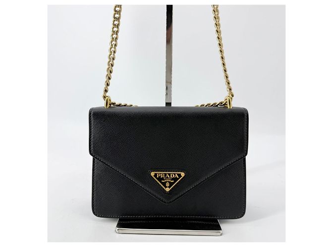 Prada Borsa a tracolla a busta con catena in Saffiano Nero - vista 3