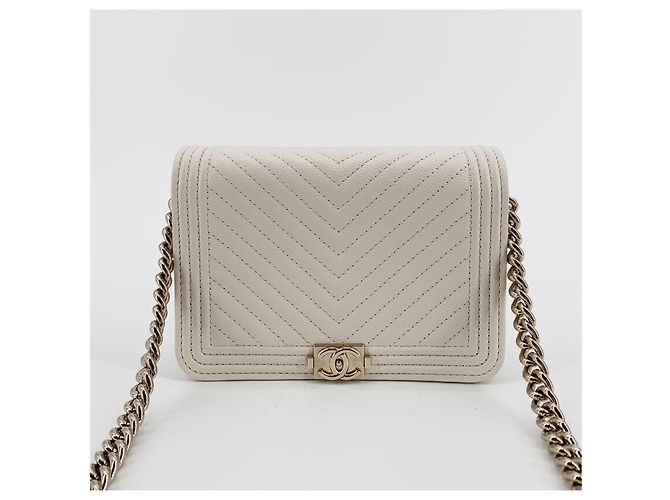 Chanel Mini Borsa a Tracolla WOC Chevron Caviar Gold Bianco - vista 2
