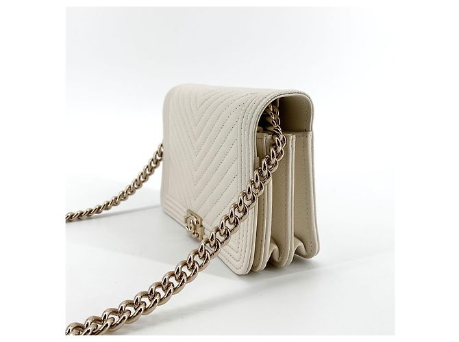 Chanel Mini Borsa a Tracolla WOC Chevron Caviar Gold Bianco - vista 4