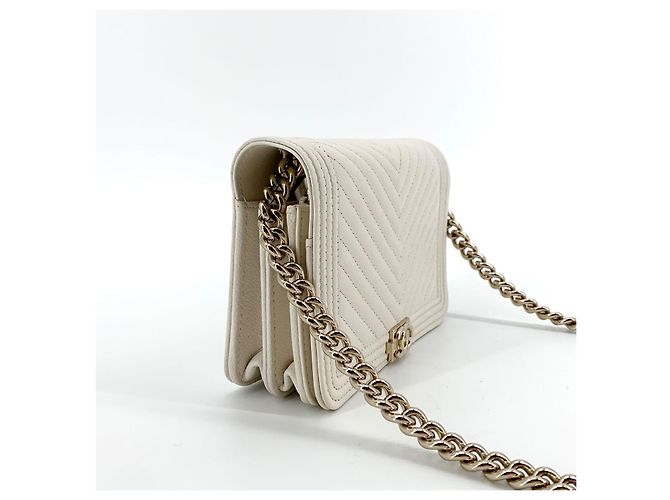 Chanel Mini Borsa a Tracolla WOC Chevron Caviar Gold Bianco - vista 5