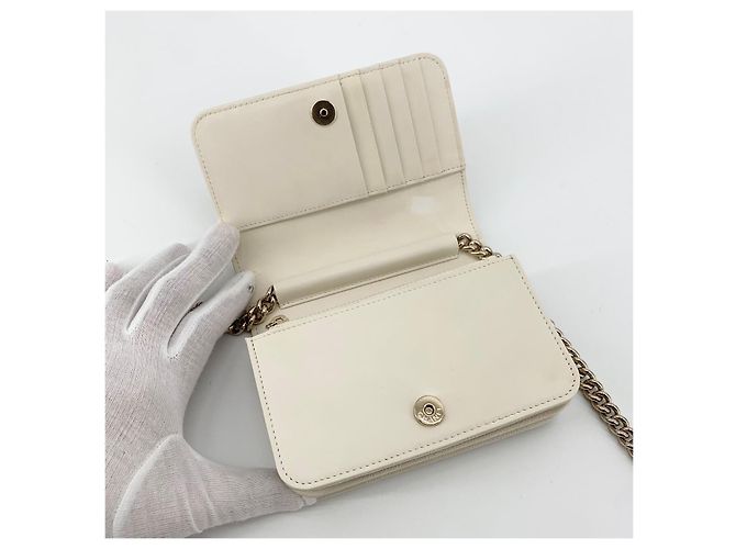 Chanel Mini Borsa a Tracolla WOC Chevron Caviar Gold Bianco - vista 7