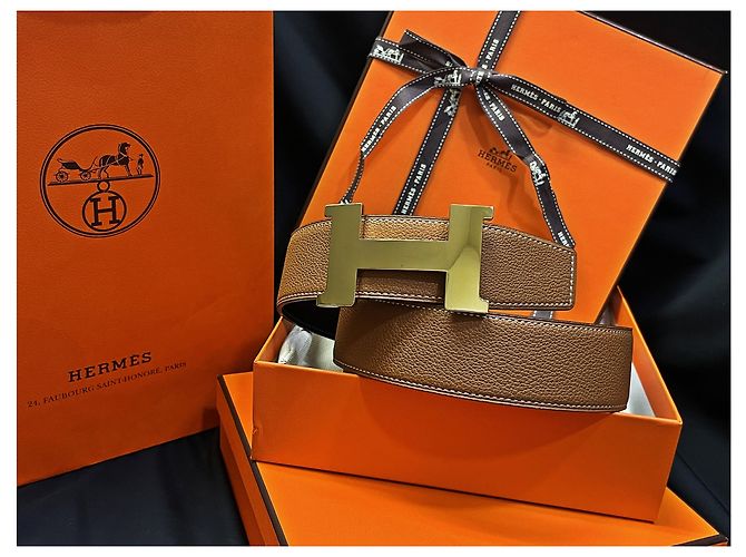 Hermès Classic Black Gold Outstitch Reversible Belt Large Gold Orange - Ansicht 3