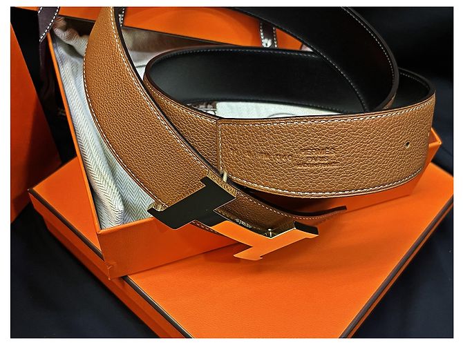 Hermès Classic Black Gold Outstitch Reversible Belt Large Gold Orange - Ansicht 5