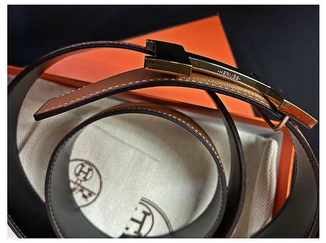 Hermès Classic Black Gold Outstitch Reversible Belt Large Gold Orange - Ansicht 6