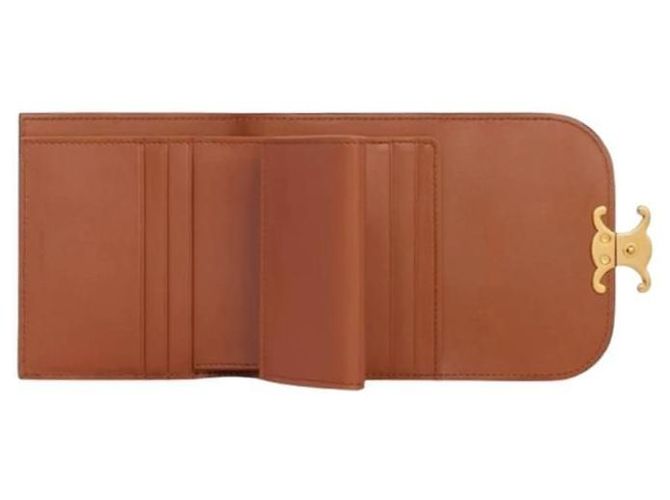 Céline Cartera con solapa de piel de cordero lisa Castaño - vista 8