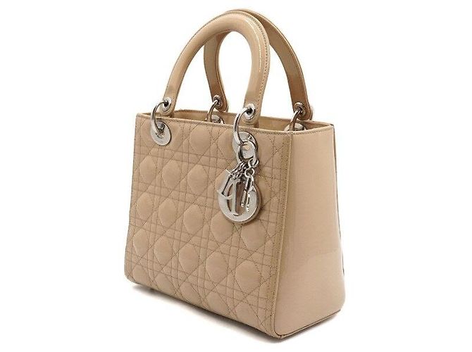 Dior Mittlere Cannage Tote Bag aus beigem Lackleder Braun - Ansicht 2