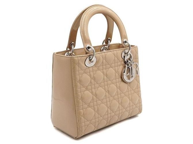 Dior Mittlere Cannage Tote Bag aus beigem Lackleder Braun - Ansicht 3