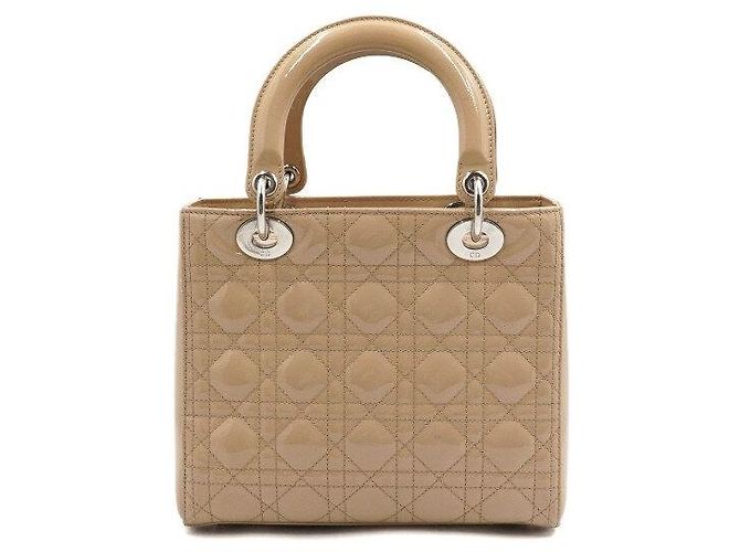 Dior Mittlere Cannage Tote Bag aus beigem Lackleder Braun - Ansicht 4