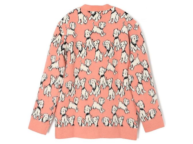 Céline Artist Jacquard gebürsteter Baumwoll-Wollcardigan Rosa Rot - Ansicht 2