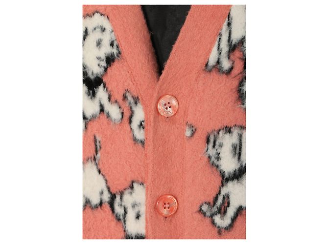 Céline Artist Jacquard gebürsteter Baumwoll-Wollcardigan Rosa Rot - Ansicht 3