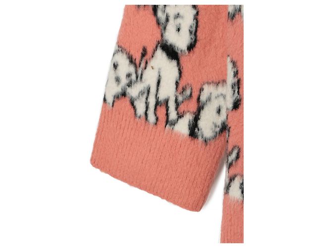 Céline Artist Jacquard gebürsteter Baumwoll-Wollcardigan Rosa Rot - Ansicht 5