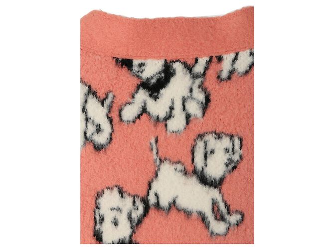Céline Artist Jacquard gebürsteter Baumwoll-Wollcardigan Rosa Rot - Ansicht 7