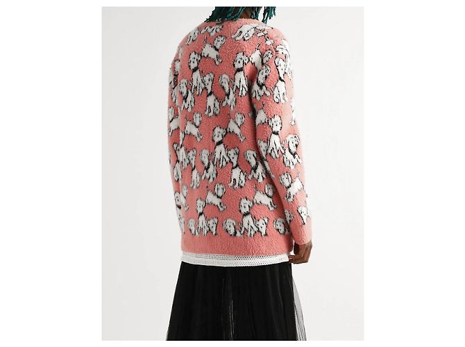 Céline Artist Jacquard gebürsteter Baumwoll-Wollcardigan Rosa Rot - Ansicht 9