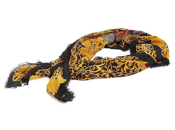 Dior Foulard quadrato in lana e seta con motivo floreale nero e giallo - vista 2