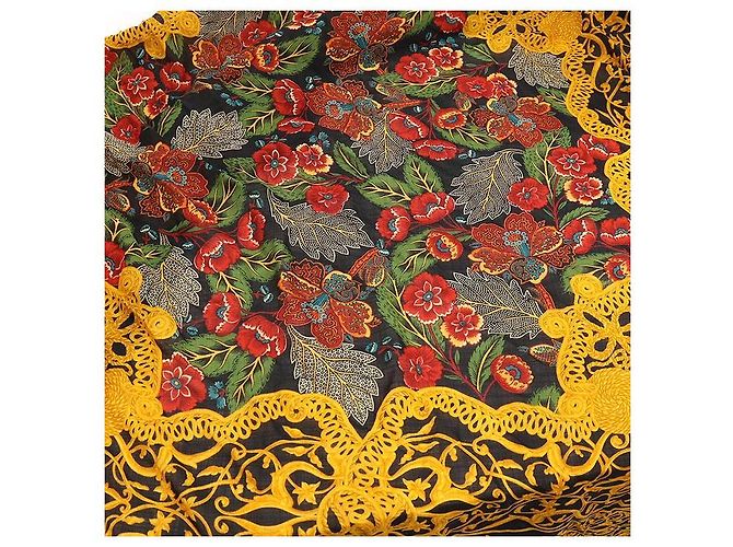 Dior Foulard quadrato in lana e seta con motivo floreale nero e giallo - vista 3
