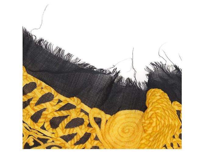 Dior Foulard quadrato in lana e seta con motivo floreale nero e giallo - vista 6