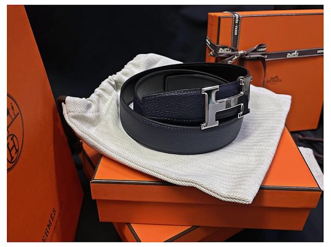 Hermès Cintura reversibile Classic Silver Nero Blu Multicolore - vista 4