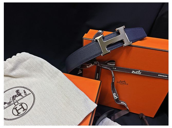 Hermès Cintura reversibile Classic Silver Nero Blu Multicolore - vista 5