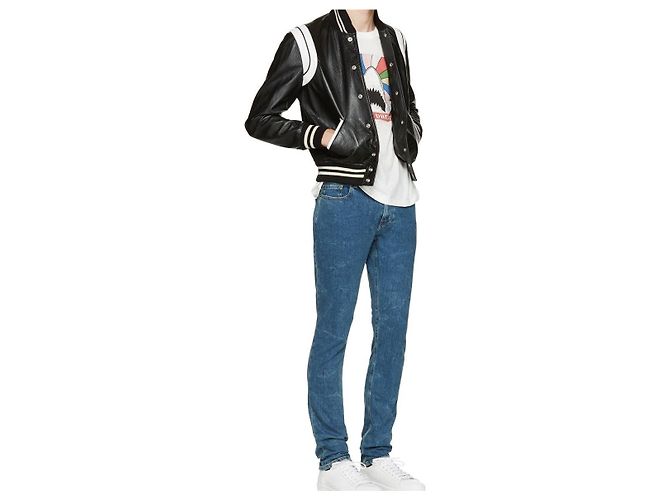 Saint Laurent Off White Leather Signature Coat Classic Silber - Ansicht 5