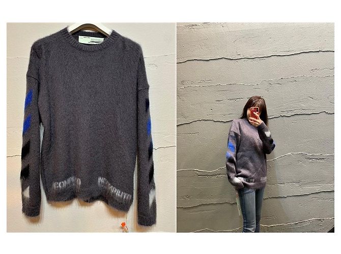 Off White Grauer Mohair-Strick für Damen Schwarz - Ansicht 2