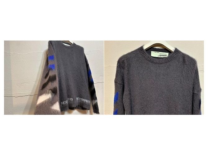Off White Grauer Mohair-Strick für Damen Schwarz - Ansicht 6