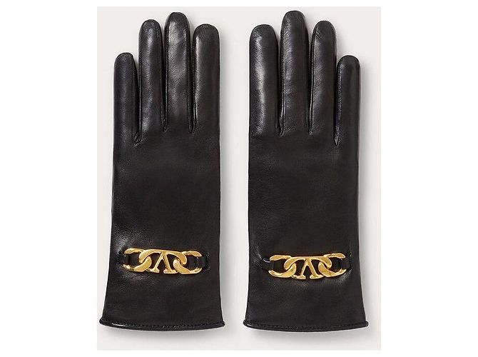 Valentino Leder-Kaschmir-Handschuhe Schwarz - Ansicht 4