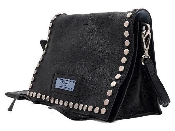 Prada Borsa a spalla e crossbody borchiata in pelle nera Nero - vista 2