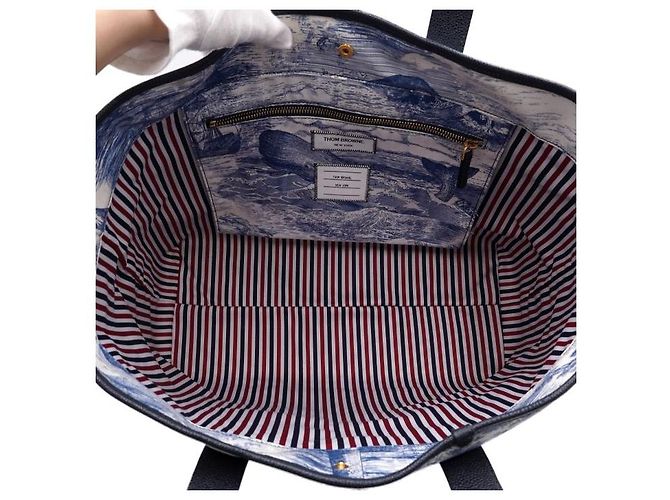 Thom Browne Blue Nautical Print Canvas Leather Medium Tool Tote Bag - view 5