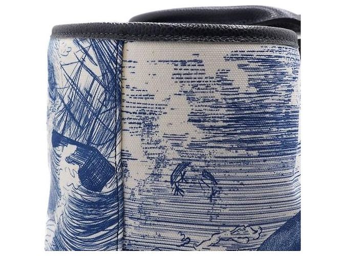 Thom Browne Blue Nautical Print Canvas Leather Medium Tool Tote Bag - view 8