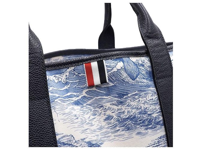 Thom Browne Blue Nautical Print Canvas Leather Medium Tool Tote Bag - view 9
