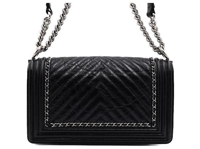 Chanel Borsa a spalla e crossbody Boy Medium in vitello nero con catena argento - vista 5