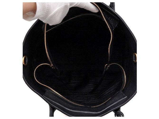 Prada Borsa Tote e Borsa a Tracolla Vitello Daino Gold Logo Nero - vista 5
