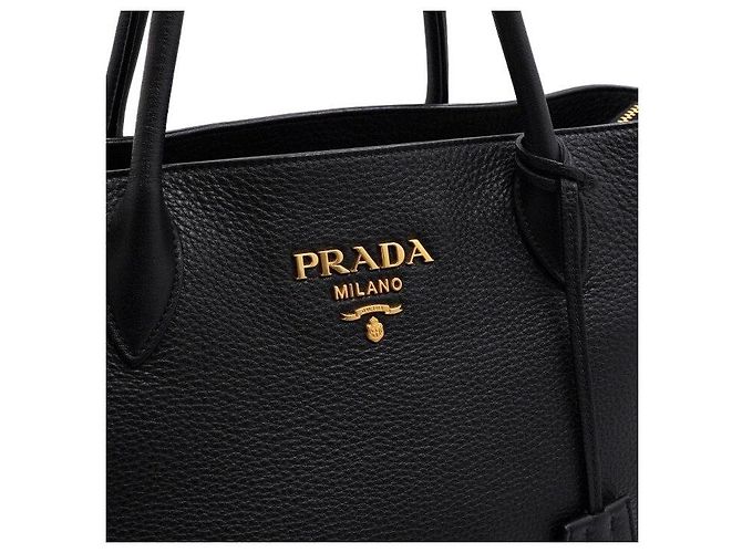 Prada Borsa Tote e Borsa a Tracolla Vitello Daino Gold Logo Nero - vista 9