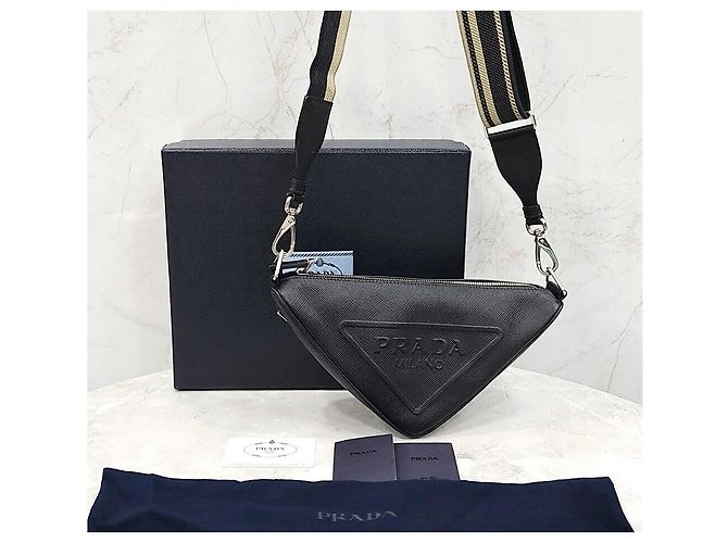 Prada Borsa a tracolla Triangle in pelle Saffiano - vista 8