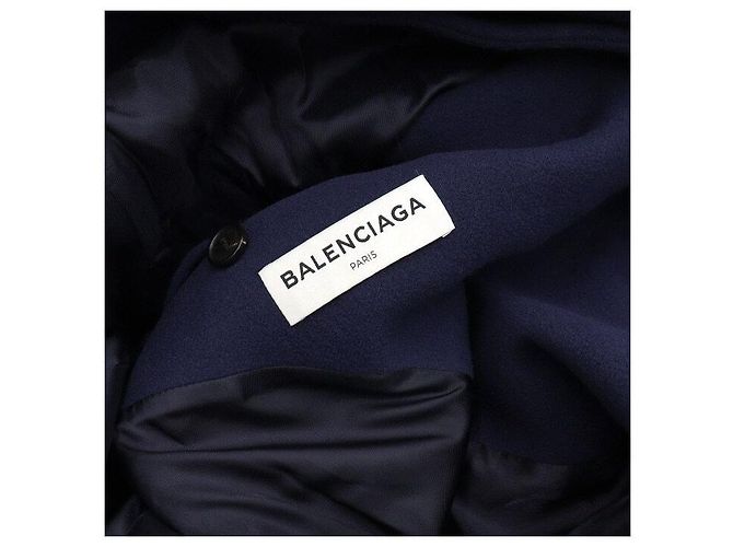 Balenciaga Navy Wool Cotton Double Button Men's Coat Blue - view 6